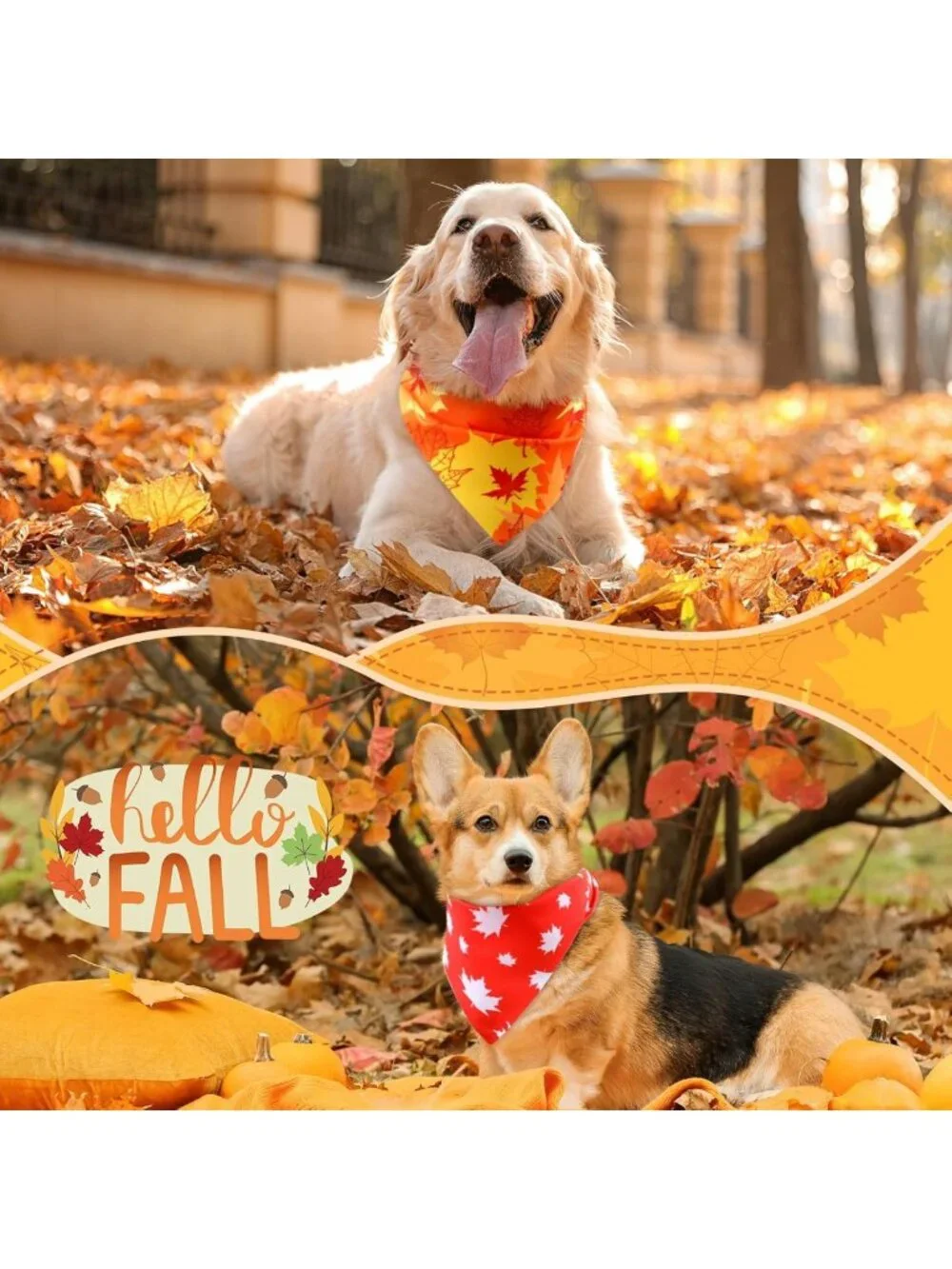 200 Pcs Fall Dog Bandanas - Autumn Pumpkin & Maple Leaves Patterns for Pets